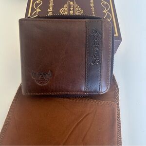 Ad Metus genuine leather RFID blocking bifold zip around men’s wallet dust bag